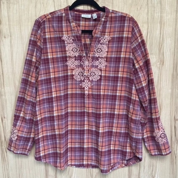 LOGO plaid flannel long sleeve tunic size 14
